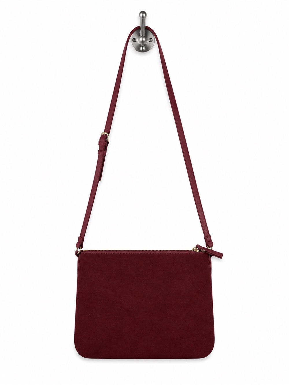 Burgundy Crossbody Bag Faux Suede Triple Gusset Bag